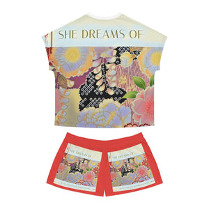 Women's Short Pajama Set (AOP) SHE DREAMS red trim