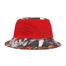 Load image into Gallery viewer, Bucket Hat (AOP) "Still looking" Red