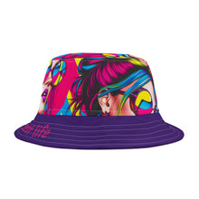 Load image into Gallery viewer, Bucket Hat - Girl with Sunglasses 'Living my best life' Purple Brim
