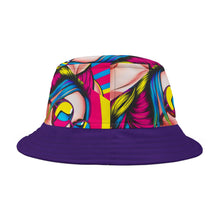 Load image into Gallery viewer, Bucket Hat - Girl with Sunglasses 'Living my best life' Purple Brim