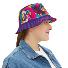 Load image into Gallery viewer, Bucket Hat - Girl with Sunglasses 'Living my best life' Purple Brim