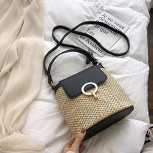 Load image into Gallery viewer, Small Straw Bucket Crossbody Bag