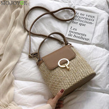 Load image into Gallery viewer, Small Straw Bucket Crossbody Bag