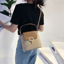 Load image into Gallery viewer, Small Straw Bucket Crossbody Bag
