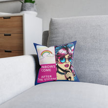 Load image into Gallery viewer, Pillow Square- Rainbows Come with Blue Trim/Pink Reverse Side