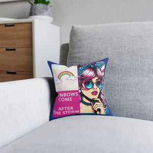 Pillow Square- Rainbows Come with Blue Trim/Pink Reverse Side