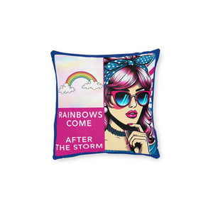 Pillow Square- Rainbows Come with Blue Trim/Pink Reverse Side