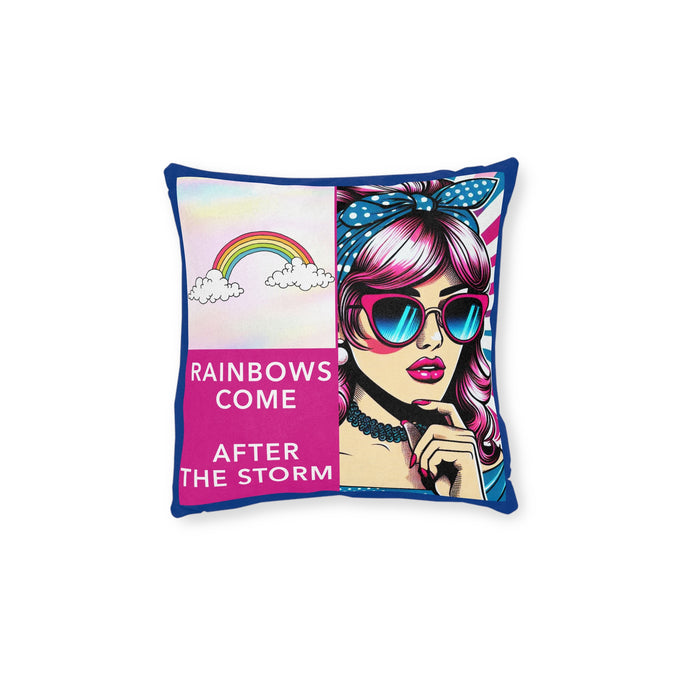 Pillow Square- Rainbows Come with Blue Trim/Pink Reverse Side