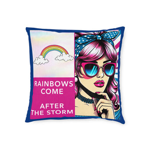 Pillow Square- Rainbows Come with Blue Trim/Pink Reverse Side