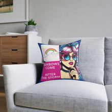 Load image into Gallery viewer, Pillow Square- Rainbows Come with Blue Trim/Pink Reverse Side