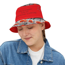Load image into Gallery viewer, Bucket Hat (AOP) &quot;Still looking&quot; Red