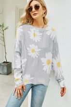 Load image into Gallery viewer, Angel Wings Daisy Print Openwork Round Neck Sweater
