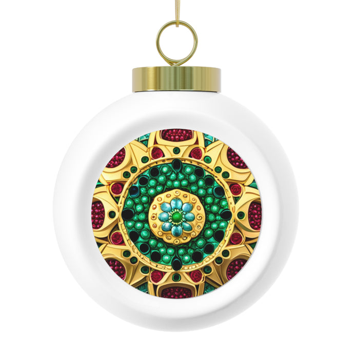 Christmas Ball Ornament Red and Green Front with Tree on Reverse Side