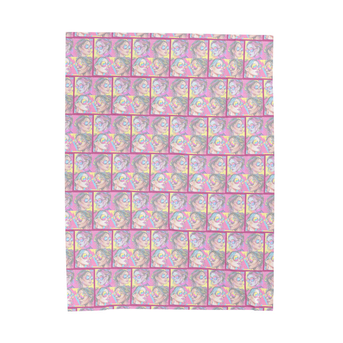 Velveteen Plush Blanket (Faces Grid) 60 x 80 inches