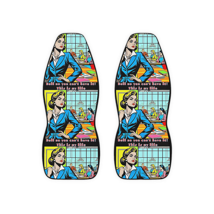 Vintage Retro Polyester Car Seat Covers - 'Hell No You Can't Have It' Design