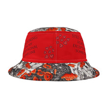 Load image into Gallery viewer, Bucket Hat (AOP) &quot;Still looking&quot; Red