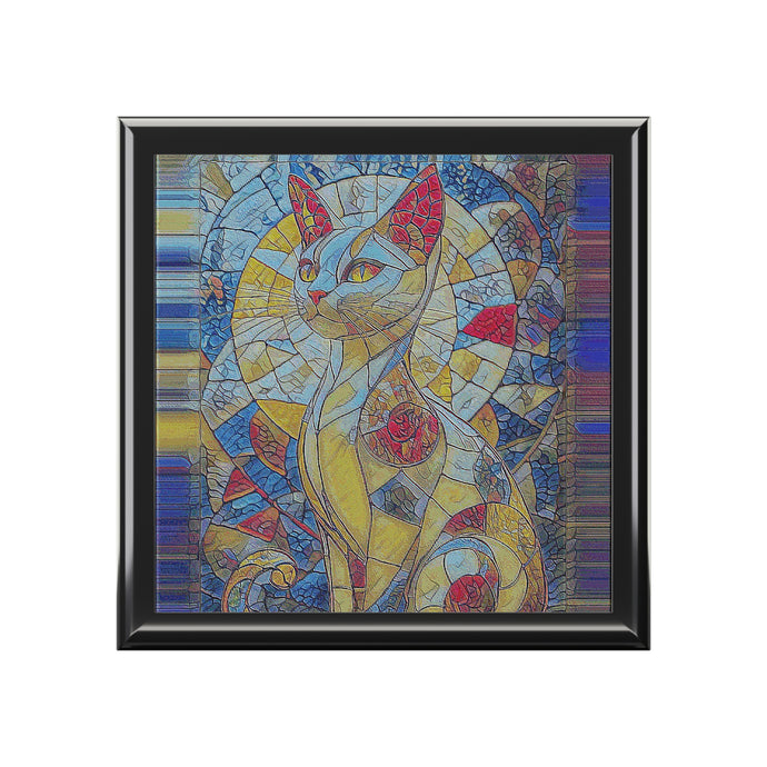 Jewelry Box Glass Colored Cat
