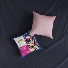 Load image into Gallery viewer, Pillow Square- Rainbows Come with Blue Trim/Pink Reverse Side
