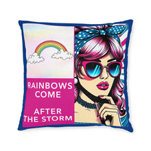 Load image into Gallery viewer, Pillow Square- Rainbows Come with Blue Trim/Pink Reverse Side