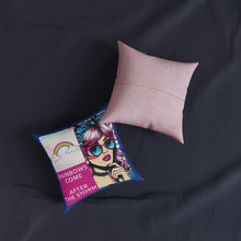 Load image into Gallery viewer, Pillow Square- Rainbows Come with Blue Trim/Pink Reverse Side