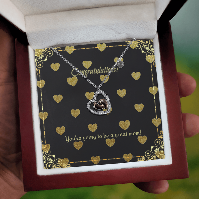 Congratulations Baby Feet in Heart Necklace