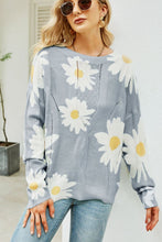 Load image into Gallery viewer, Angel Wings Daisy Print Openwork Round Neck Sweater
