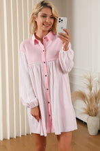 Load image into Gallery viewer, Buttoned Collared Neck Dropped Shoulder Mini Dress