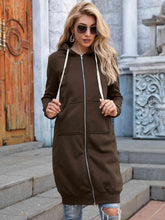 Load image into Gallery viewer, Full Size Zip-Up Longline Hoodie with Pockets
