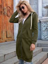 Load image into Gallery viewer, Full Size Zip-Up Longline Hoodie with Pockets