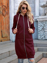 Load image into Gallery viewer, Full Size Zip-Up Longline Hoodie with Pockets