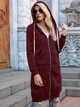Load image into Gallery viewer, Full Size Zip-Up Longline Hoodie with Pockets