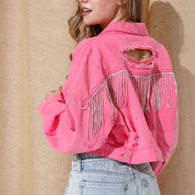 Load image into Gallery viewer, Cropped Collared Neck Dropped Shoulder Denim Jacket