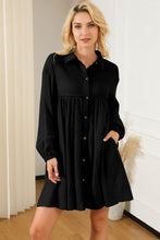 Load image into Gallery viewer, Buttoned Collared Neck Dropped Shoulder Mini Dress