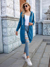 Load image into Gallery viewer, Full Size Zip-Up Longline Hoodie with Pockets