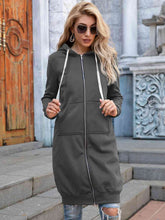 Load image into Gallery viewer, Full Size Zip-Up Longline Hoodie with Pockets