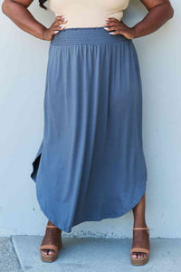 Full Size High Waist Scoop Hem Maxi Skirt in Dusty Blue