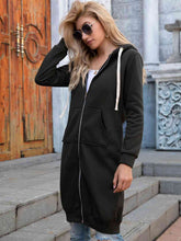 Load image into Gallery viewer, Full Size Zip-Up Longline Hoodie with Pockets