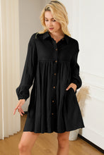 Load image into Gallery viewer, Buttoned Collared Neck Dropped Shoulder Mini Dress