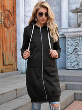 Load image into Gallery viewer, Full Size Zip-Up Longline Hoodie with Pockets
