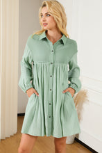 Load image into Gallery viewer, Buttoned Collared Neck Dropped Shoulder Mini Dress