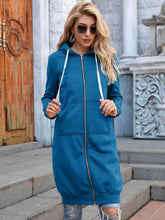 Load image into Gallery viewer, Full Size Zip-Up Longline Hoodie with Pockets