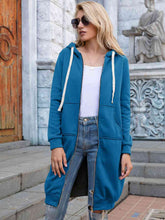 Load image into Gallery viewer, Full Size Zip-Up Longline Hoodie with Pockets