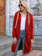 Load image into Gallery viewer, Full Size Zip-Up Longline Hoodie with Pockets