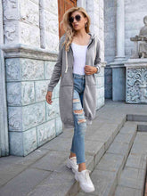 Load image into Gallery viewer, Full Size Zip-Up Longline Hoodie with Pockets