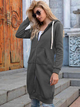 Load image into Gallery viewer, Full Size Zip-Up Longline Hoodie with Pockets