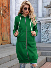 Load image into Gallery viewer, Full Size Zip-Up Longline Hoodie with Pockets
