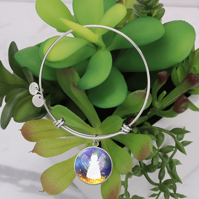Angel White Round Pendant Bangle
