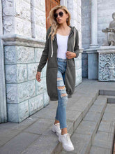 Load image into Gallery viewer, Full Size Zip-Up Longline Hoodie with Pockets