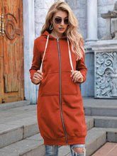 Load image into Gallery viewer, Full Size Zip-Up Longline Hoodie with Pockets