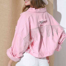 Load image into Gallery viewer, Cropped Collared Neck Dropped Shoulder Denim Jacket